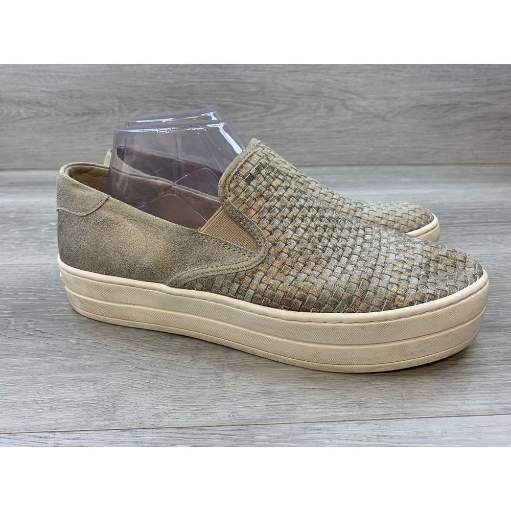J/Slides NYC Woven Leather Platform Slip On Sneakers Taupe Metallic Women's 9